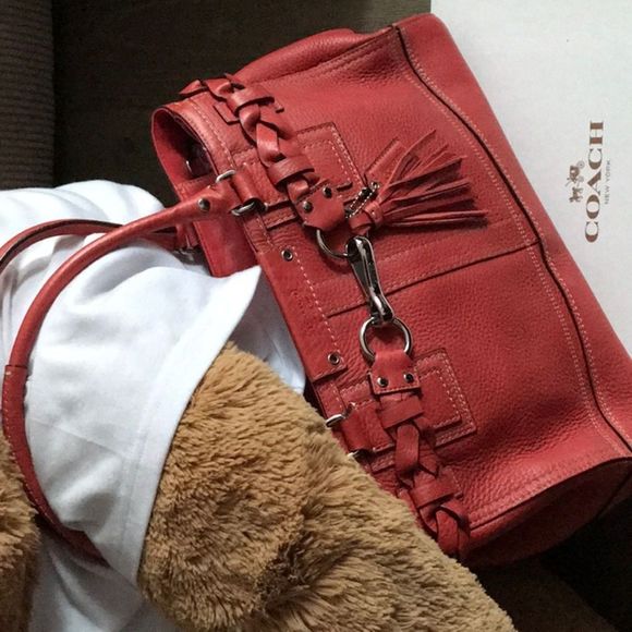 VTG Coach, leather red/coral handbag. - Picture 1 of 14